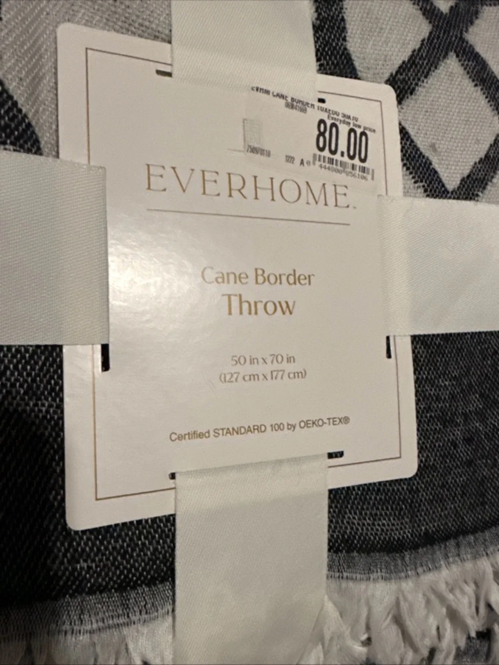 Gray & White Patterned Fringe Throw Blanket